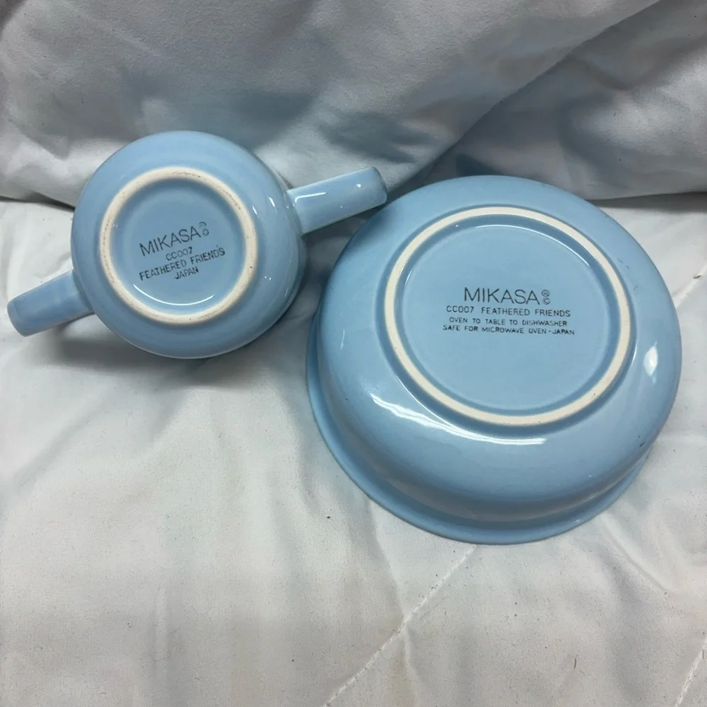 Vintage Mikasa Childs Ceramic Dinnerware Set Feathered Friends Cup & bowl